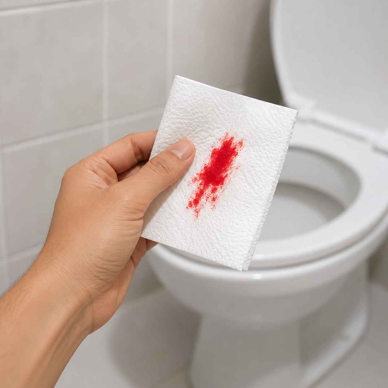 Bright red blood on toilet paper or stool