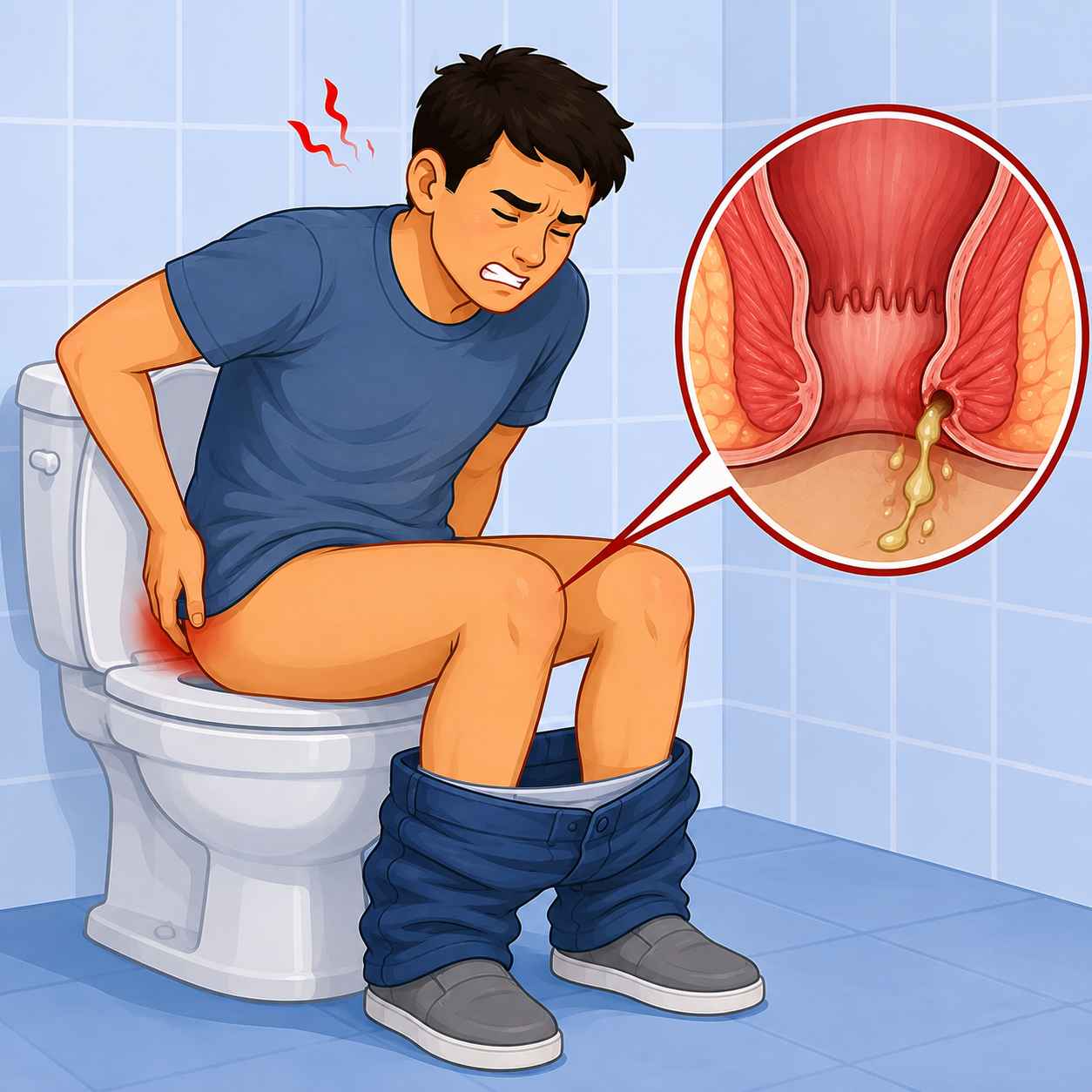 Persistent drainage or discharge near the anus