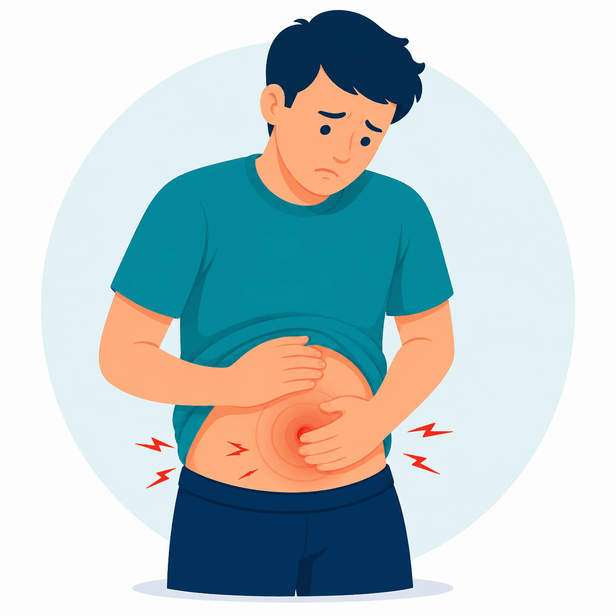 Pain or discomfort around the belly button